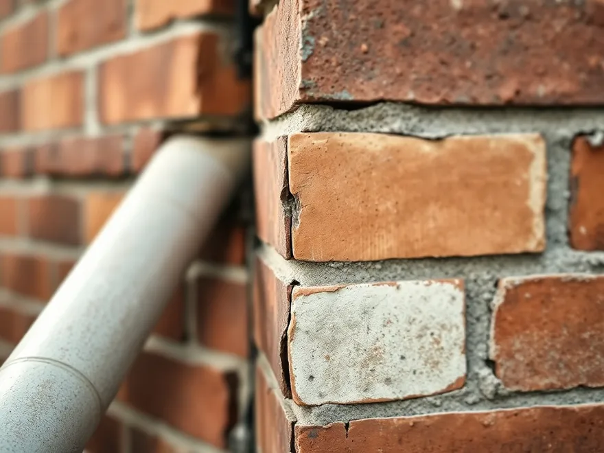 Stair step crack running through exterior brick veneer near a foundation corner