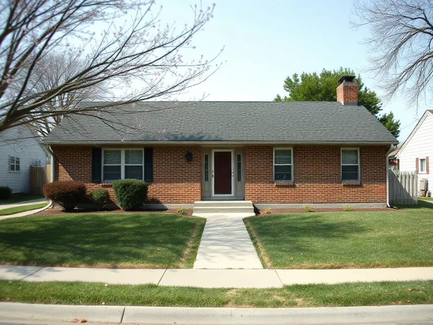 Single storey brick home on a slab foundation on a suburban street