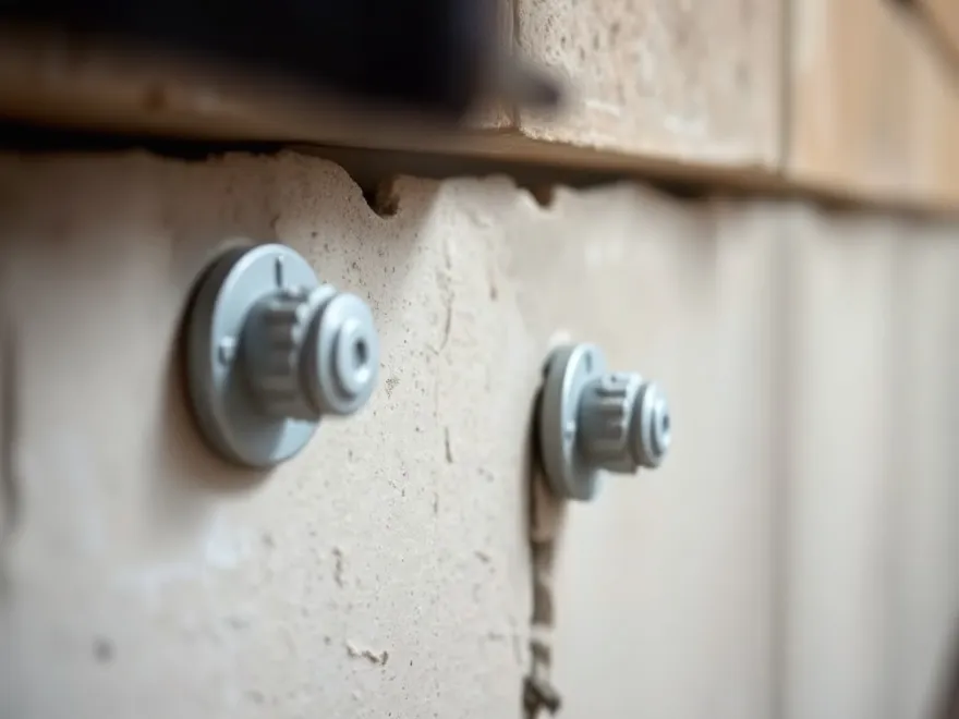 Polyurethane injection ports fixed along a poured concrete wall crack